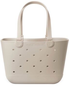 Simple Modern Beige Tote Bag with Perforated Design